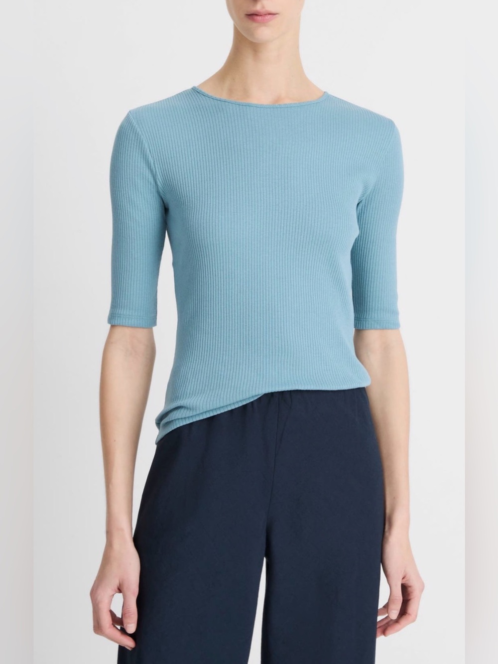NWT Vince Ribbed Elbow Sleeve Tee -Light Lagoon Blue